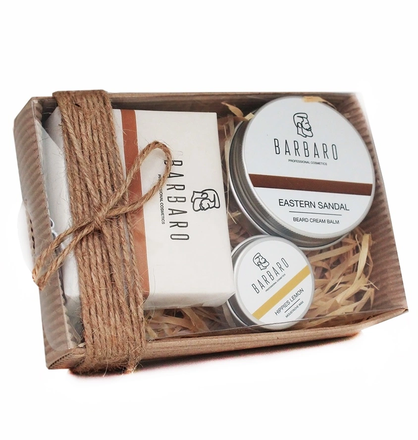 Barbaro Set №8 - Подарочный набор для бородача из воска для усов, крема-бальзама и матирующего мыла для бороды