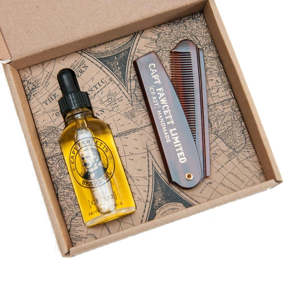 Captain Fawcett Beard Oil & Folding Pocket Beard Comb - Подарочный набор для бороды