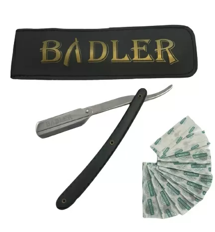 Badler - Бритва шаветт с пластиковой ручкой и чехлом + лезвия Derby Premium 10 шт половинки